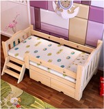 儿童实木单人床小孩床带护栏抽屉男孩女孩床松木床可定制包邮