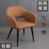 现代餐椅棉麻布艺餐椅 简约咖啡椅子扶手椅西餐餐椅皮椅 顾德c015