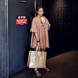现货 韩国代购  夏装可爱流苏设计V领宽松娃娃连衣裙 3色