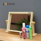 SOFSYS实木化妆镜子简约台式卧室梳妆镜大号桌上可旋转折叠镜韩国