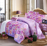 韩式风4件提花床上用品四件套纯棉贡缎全棉床单被罩 安娜城堡紫色
