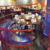 美式铁艺工业风格半圆形酒吧KTV卡座餐厅咖啡厅软垫沙发桌椅组合