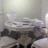 欧式圆桌带转盘大理石圆形餐桌实木雕刻 新古典时尚餐厅6人吃饭桌