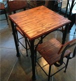 简约实木美式铁艺餐桌椅组合 咖啡厅奶茶桌椅 休闲茶餐厅方桌椅
