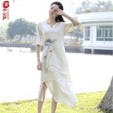复古女装连衣裙手绘长袖长裙民国中国风文艺范原创设计汉服元素裙