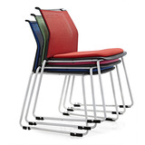 新款简约办公椅透气网布职员4脚椅可堆叠固定扶手接待休闲会客椅