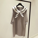 2015秋装新款韩国女装学院风大码显瘦中长款上衣T恤裙长袖连衣裙