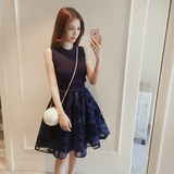 2016夏季韩版新款连衣裙套装针织上衣+吊带印花蓬蓬裙两件套女潮