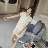 2016夏季新款韩版POLO领中长款宽松连衣裙衬衣领短袖一步裙学生女