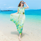 2016夏季新款韩版海边度假沙滩裙长裙女装连衣裙印花无袖大码宽松