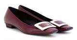 RV正品代购 Roger Vivier 紫红色漆皮方头25cm金属方扣芭蕾平底鞋