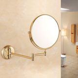 全铜折叠美容镜8寸 欧式镀金色浴室化妆镜 仿古壁挂式 可伸缩镜子