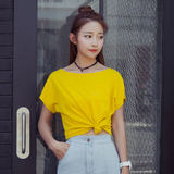 2016夏季新款韩版修身纯棉短袖t恤女显瘦白色百搭女装纯色打底衫