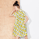 不如归去原创设计数码柠檬印花纯棉衬衫式连衣裙夏新品文艺自然森