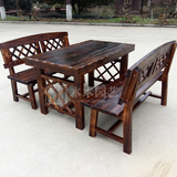户外碳化防腐实木桌椅网格桌凳阳台庭院花园餐厅咖啡厅三件套休闲