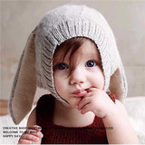 韩版宝宝可爱兔耳朵针织帽子婴儿帽子男女童秋冬保暖护耳毛线帽潮