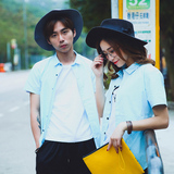 夏季男女士白色短袖衬衫女韩版修身情侣装韩范衬衣学院风学生1215