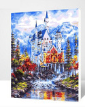新款数字油画包邮diy手绘雪山欧式风景油画城堡数码画客厅40x50