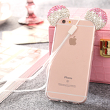 iphone6s手机壳水钻米奇耳朵苹果6plus镶钻带挂绳透明硅胶套5SE女