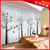 无缝墙画新中式简约客厅沙发背景墙壁纸卧室树枝花鸟墙纸抽象墙布