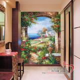 地中海花园 油画手绘风格高清墙纸 大型无缝拼接壁画 玄关墙 贴画