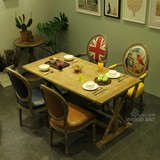 西餐厅咖啡厅桌椅组合 高档实木餐桌椅 美式欧式复古橡木长桌6人