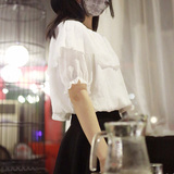 哒哒sama|日本原单一字领露肩上衣日系少女甜美白色气质夏雪纺衫