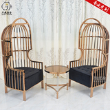 简约欧式鸟笼椅新古典半圆休闲椅中式铁艺高背公主椅现代单人沙发