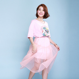 韩版学生2016新款印花时尚套装女夏季潮宽松短袖t恤半身裙两件套