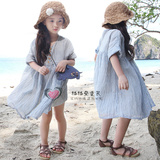2016夏款韩国版女童装短袖纯宽松沙滩裙宝宝时尚裙摆儿童连衣裙