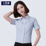 新款夏装韩版女士职业短袖正装衬衫修身竖条纹大码半袖工装衬衣女