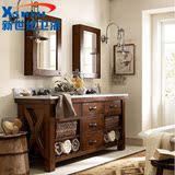 美式橡木落地浴室柜组合欧式仿古卫浴柜大理石实木洗脸洗手面盆柜