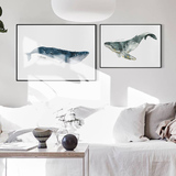 卓雅 北欧装饰画现代简约客厅沙发背景挂画双联动物卧室壁画蓝鲸