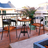 铁艺阳台桌椅组合三件套室外休闲咖啡厅酒吧创意户外花园实木桌椅