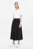 COS上海专柜代购 2016新款 黑色棉布长裙百褶裙气质显瘦