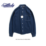 Blue Pullover Shirt原创复古蝙蝠肩牛仔长袖衬衫潮流小立领衬衣