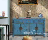 中式新古典家具蓝色实木鞋柜复古玄关柜门厅柜佛柜摆设陈设装饰柜