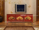 中式新古典家具红色复古实木电视柜玄关柜装饰柜门厅柜地柜视听柜