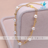 可多可一 18K黄金镶5.5-6mm日本akoya海水珍珠可调节双层手链