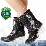 春秋坡跟防水女士雨鞋雨靴水鞋中筒高跟时尚女式套鞋防滑胶鞋水靴