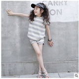 韩国女童夏装2016新款休闲两件套儿童短袖中大童夏季亲子短裤套装