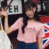 夏季女装2016新款粉红色短袖T恤女宽松BF韩版中学生纯棉卡通圆领