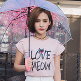 2016夏季新款百搭短袖T恤女韩版时尚修身显瘦字母印花粉色圆领潮