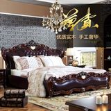 欧式实木真皮橡木双人床 1.8米公主婚床 法式奢华雕花皮橡木床