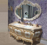 贵族简欧式橡木落地浴室柜高端奢华洗漱台洗手盆实木雕花洁具组合
