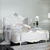欧式布艺床 纯实木雕花白色烤漆贴银箔 简约新古典后现代卧室家具
