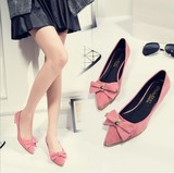 蝴蝶结浅口绒面气质单鞋女鞋粉红中跟粗跟低跟玫红灰色3cm甜美潮
