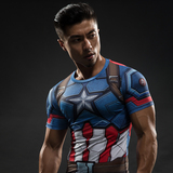 盾牌美国队长3T恤男短袖 3D立体印花紧身衣复仇者联盟内战衣服夏