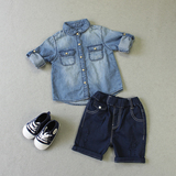 夏款童装男童女童小童婴儿0123岁宝宝牛仔衬衫长袖薄款衬衣空调衫