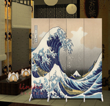 意轩屏风隔断玄关中式办公时尚布艺折屏 神奈川海浪图日式系列
